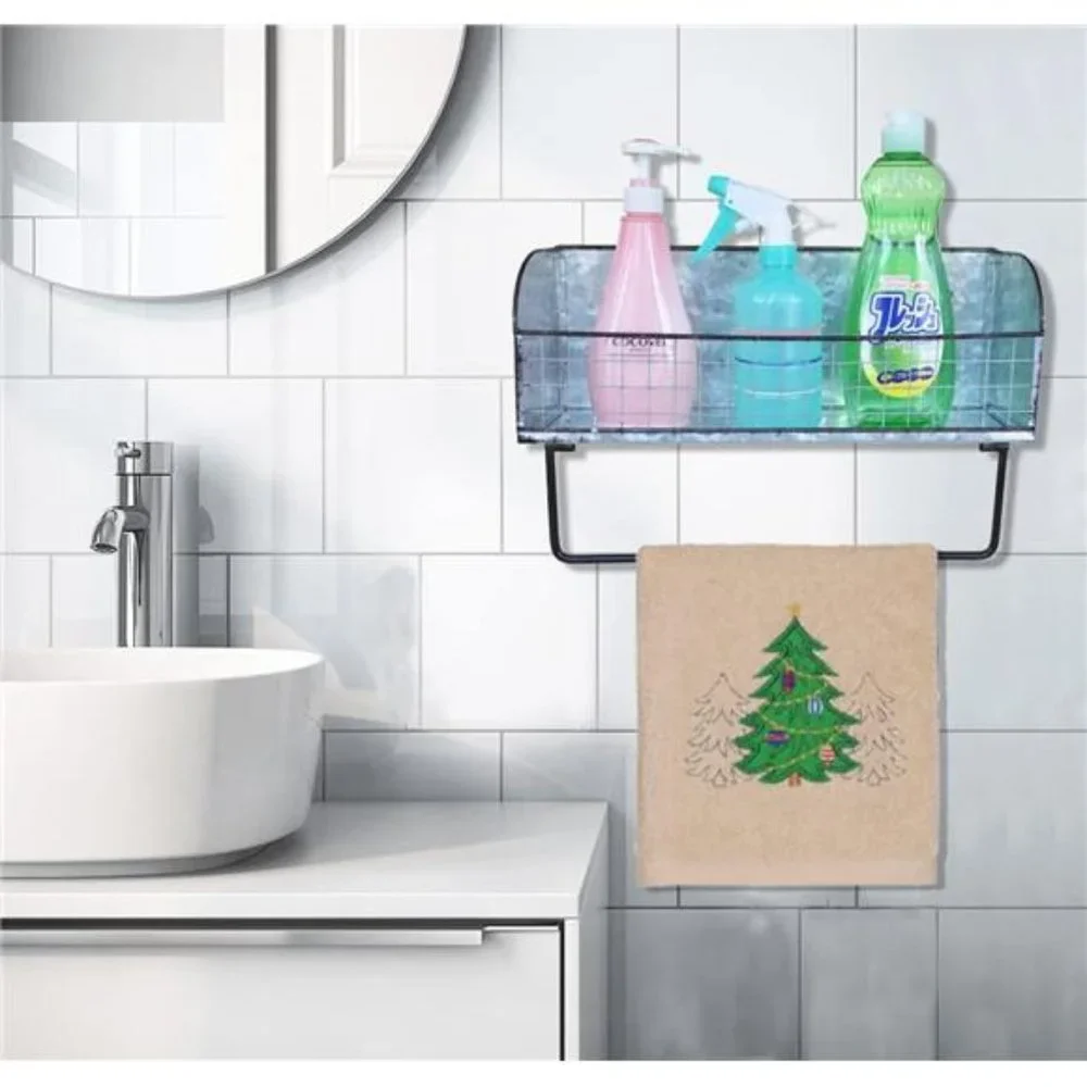 ShabbyDecor Galvanized Metal Bathroom Storage Box with Rustic Toilet Towel Bar